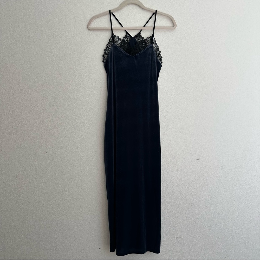 Vintage Y2K Navy Velvet Lace Slip Dress